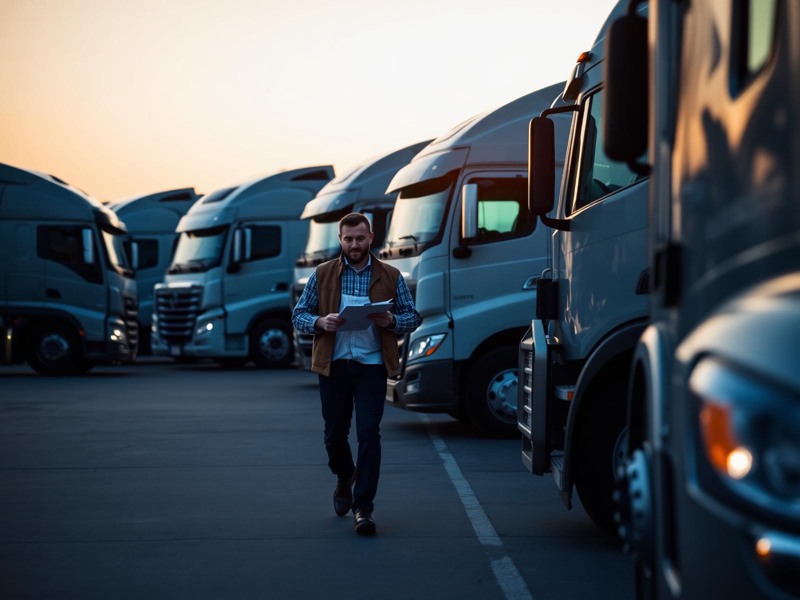 Trucking fleet at dawn